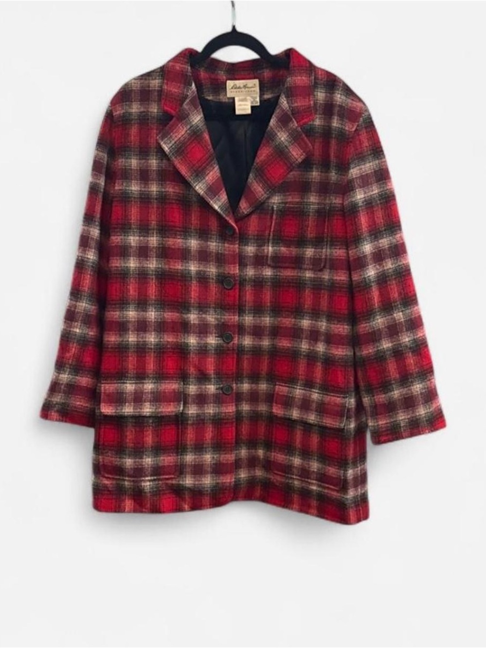 Eddie Bauer Red Plaid Wool-Blend Blazer Jacket boho winter preppy size XXL tall